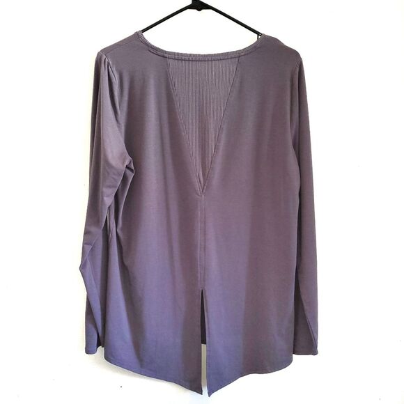 Athleta Essence Long Sleeve Semi Fit Top Flagstone Gray Tie Back Large - Picture 2 of 10